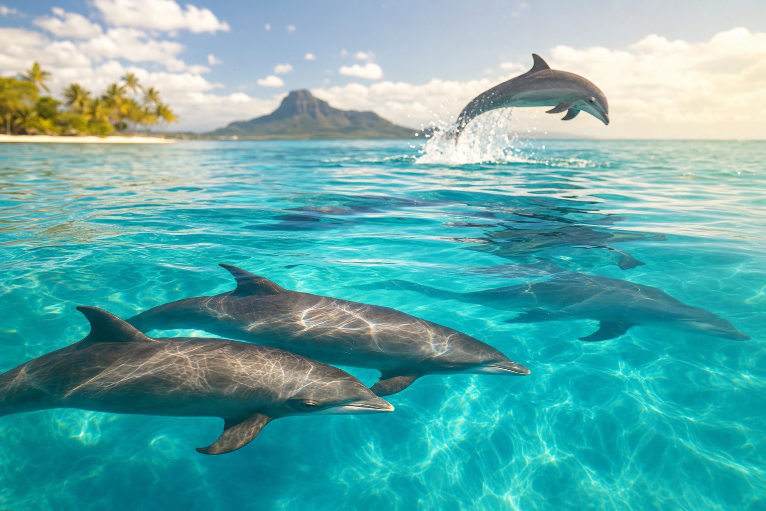 Dauphins sauvages dans les eaux de Tamarin, île Maurice
