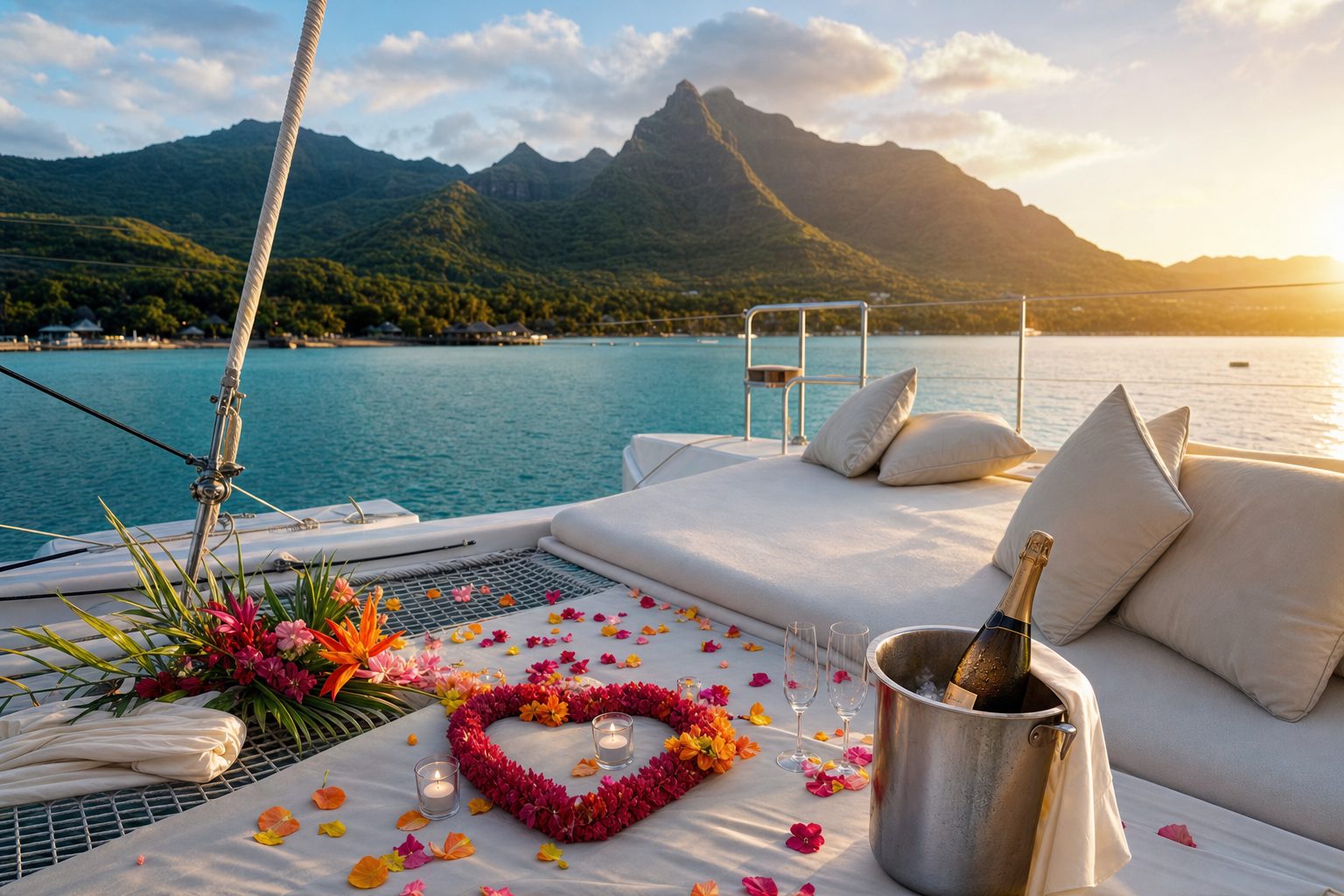 Demande en mariage en catamaran sur le lagon mauricien
