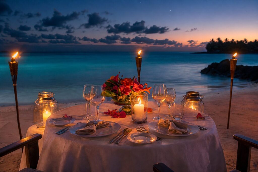 Dîner privé au bord de l'eau lors d'une privatisation à l'île Maurice