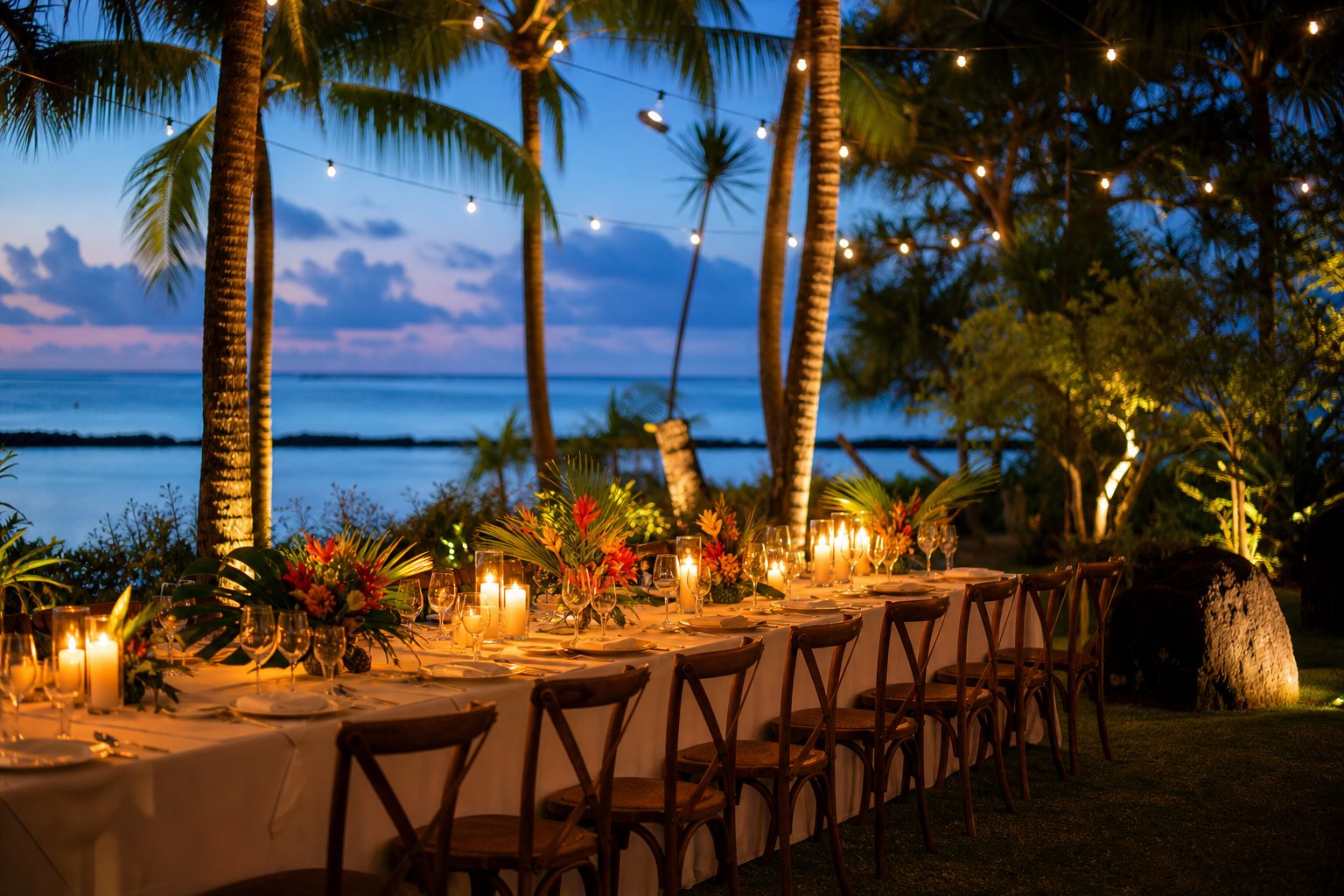 Réception de mariage dans un jardin tropical à l'île Maurice